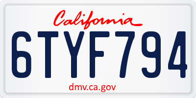 CA license plate 6TYF794