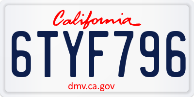 CA license plate 6TYF796