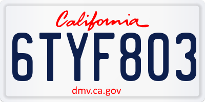 CA license plate 6TYF803