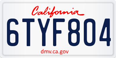 CA license plate 6TYF804