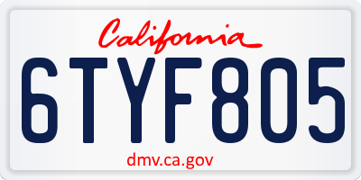 CA license plate 6TYF805