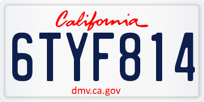 CA license plate 6TYF814