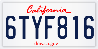 CA license plate 6TYF816