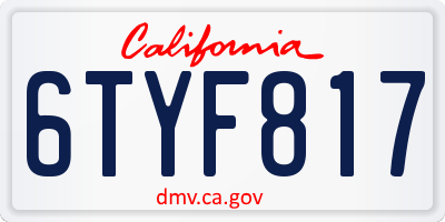 CA license plate 6TYF817
