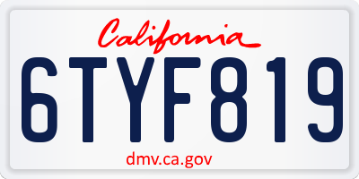 CA license plate 6TYF819