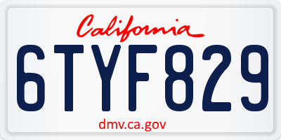 CA license plate 6TYF829