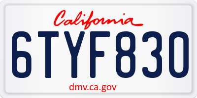CA license plate 6TYF830