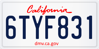 CA license plate 6TYF831