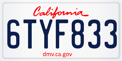 CA license plate 6TYF833