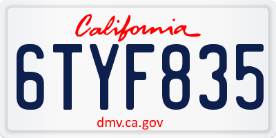 CA license plate 6TYF835