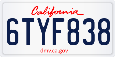 CA license plate 6TYF838