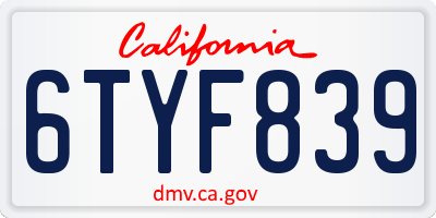 CA license plate 6TYF839