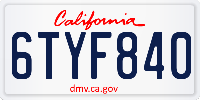 CA license plate 6TYF840