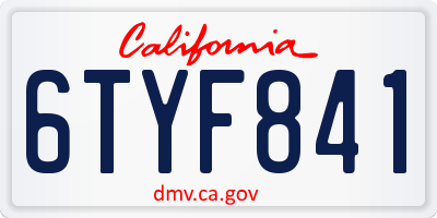 CA license plate 6TYF841