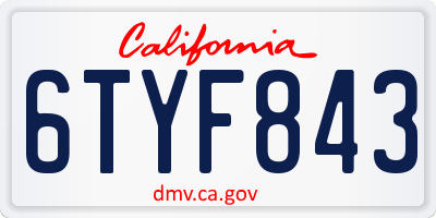 CA license plate 6TYF843