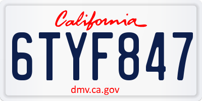 CA license plate 6TYF847