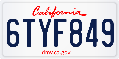 CA license plate 6TYF849