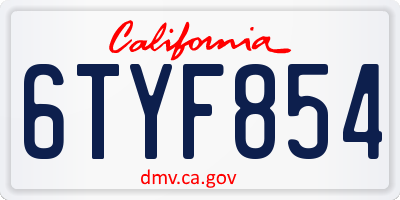 CA license plate 6TYF854