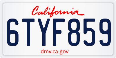 CA license plate 6TYF859