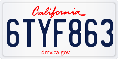 CA license plate 6TYF863