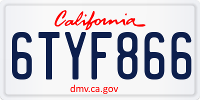 CA license plate 6TYF866