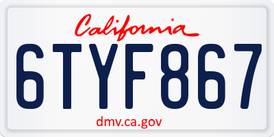 CA license plate 6TYF867