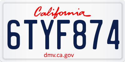 CA license plate 6TYF874