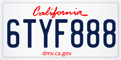 CA license plate 6TYF888