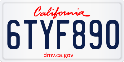 CA license plate 6TYF890