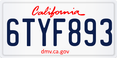 CA license plate 6TYF893