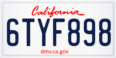 CA license plate 6TYF898