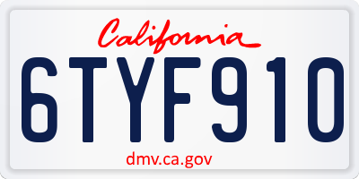 CA license plate 6TYF910