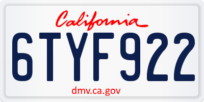 CA license plate 6TYF922