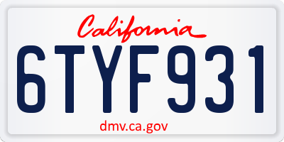 CA license plate 6TYF931