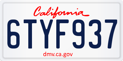 CA license plate 6TYF937