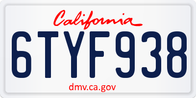 CA license plate 6TYF938