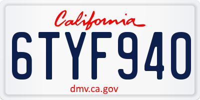CA license plate 6TYF940