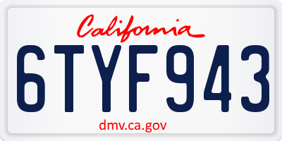 CA license plate 6TYF943