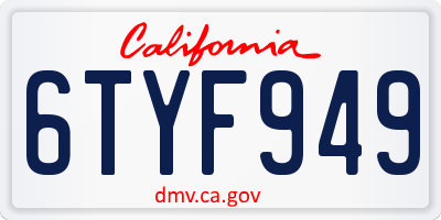 CA license plate 6TYF949