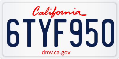 CA license plate 6TYF950