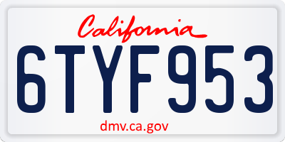 CA license plate 6TYF953