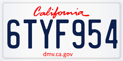 CA license plate 6TYF954