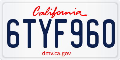 CA license plate 6TYF960
