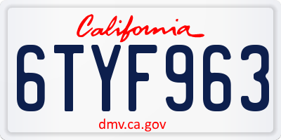 CA license plate 6TYF963