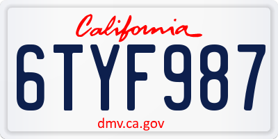 CA license plate 6TYF987