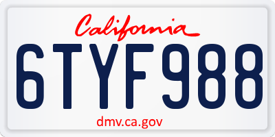 CA license plate 6TYF988