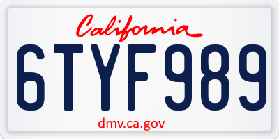 CA license plate 6TYF989