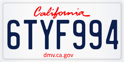 CA license plate 6TYF994