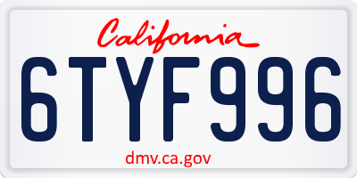 CA license plate 6TYF996