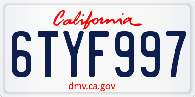 CA license plate 6TYF997